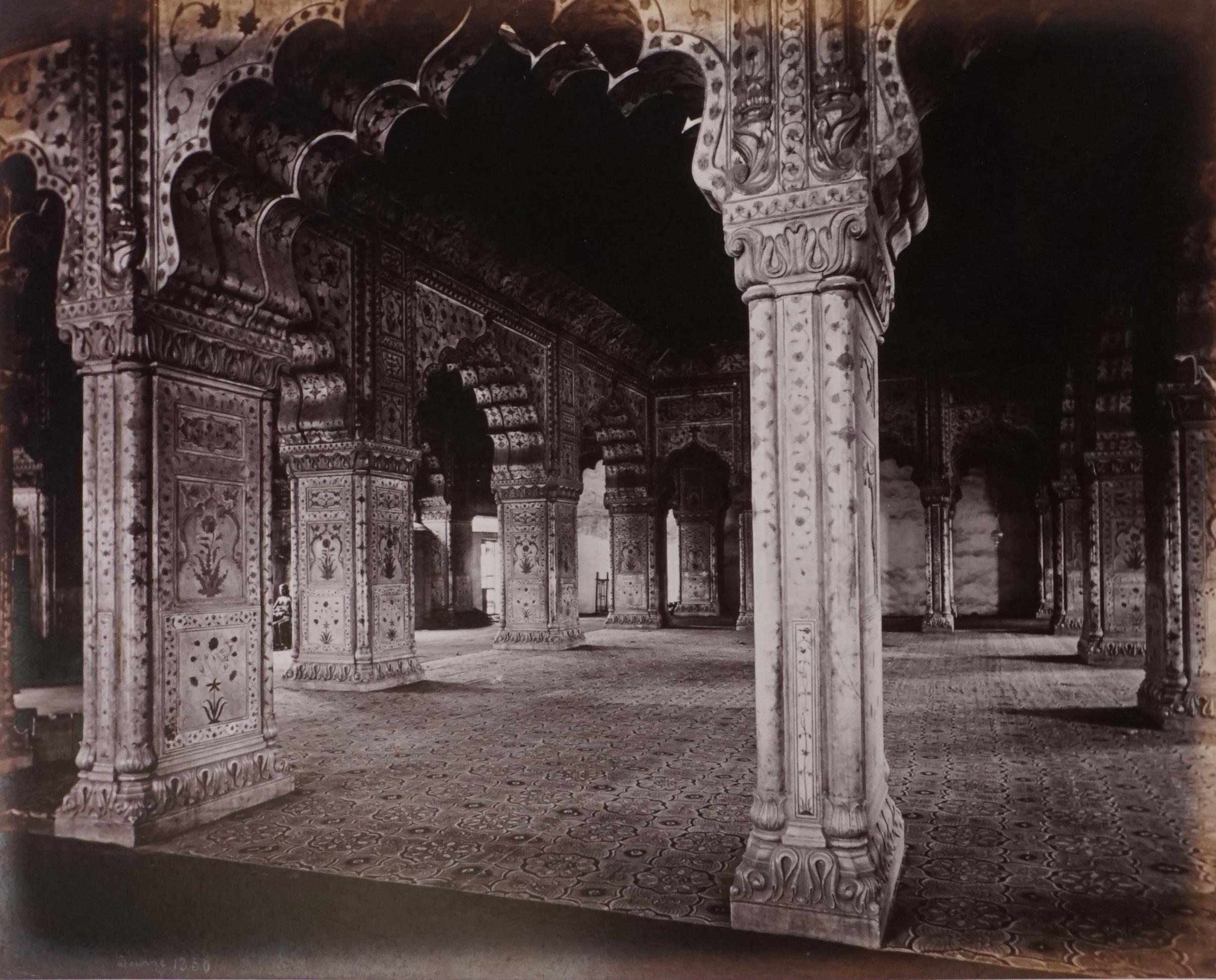 Samuel Bourne Black and White Photograph - Hall of private audience in the palace of Delhi, 1860