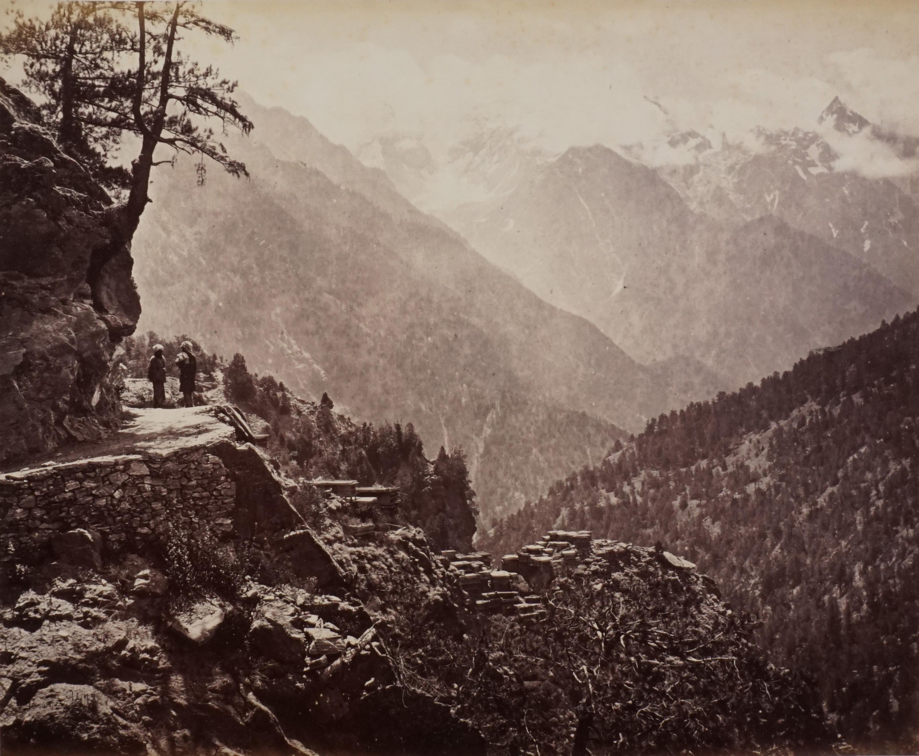 Samuel Bourne Black and White Photograph - The View from the new road at Pangi, #1478, 1866