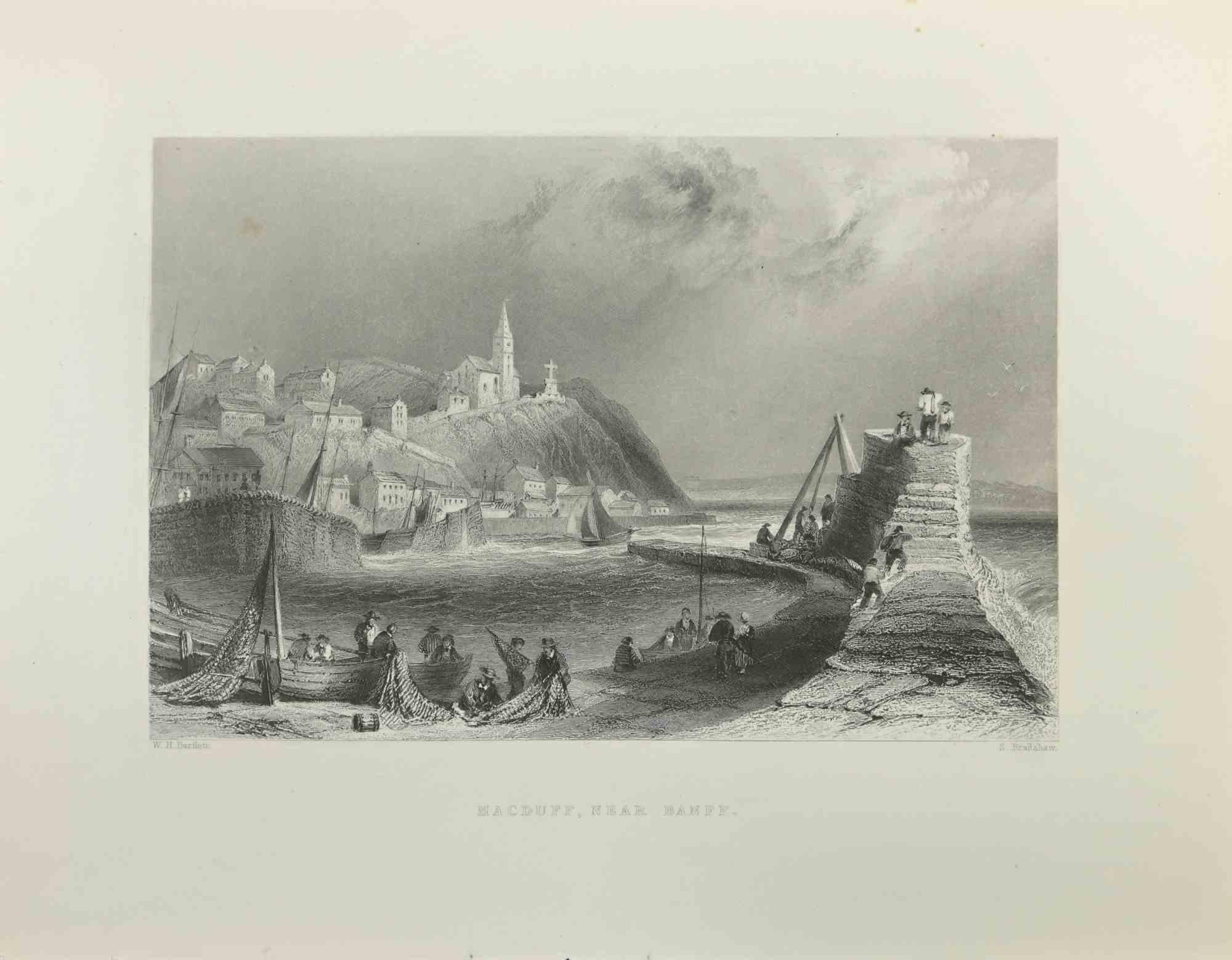 Macduff, Near Banff is an  etching realized in 1845 by Samuel Bradshaw.

Signed in plate.

The artwork is realized in a well-balanced composition.