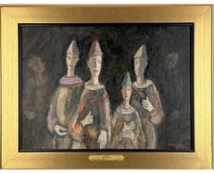 Samuel Brecher Artista WPA Modernista de mediados de siglo Pintura al óleo Payasos de circo