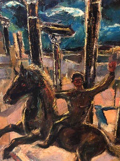 Yesterday's, Surrealist Horse Rider, Architectural Ruins Modernist Oil Painting