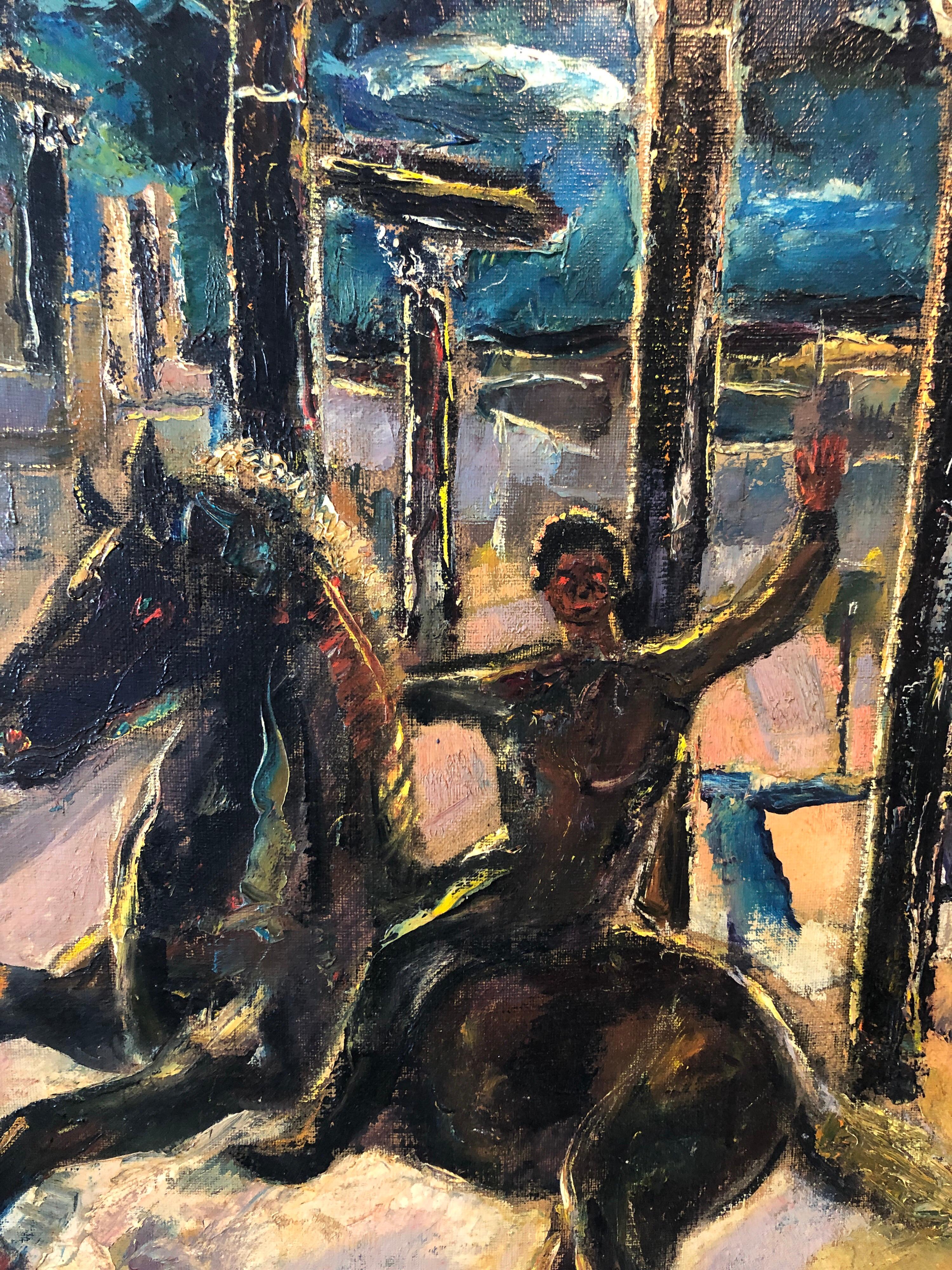 Yesterday's, Surrealist Horse Rider, Architectural Ruins Modernist Oil Painting For Sale 6