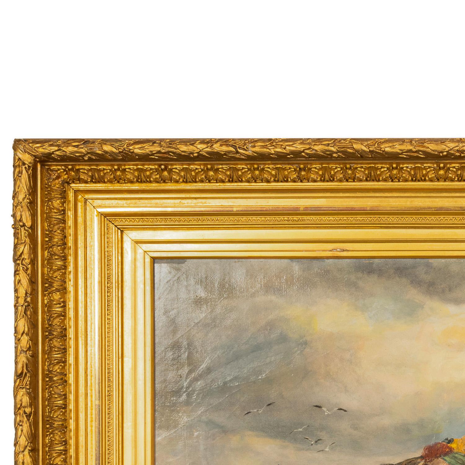Antique British Pintura al óleo Paisaje marino Escena de costa Naufragio Paisaje Caballos en venta 4