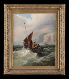 Dipinto a olio d'epoca originale del XIX secolo: "Mare in tempesta"