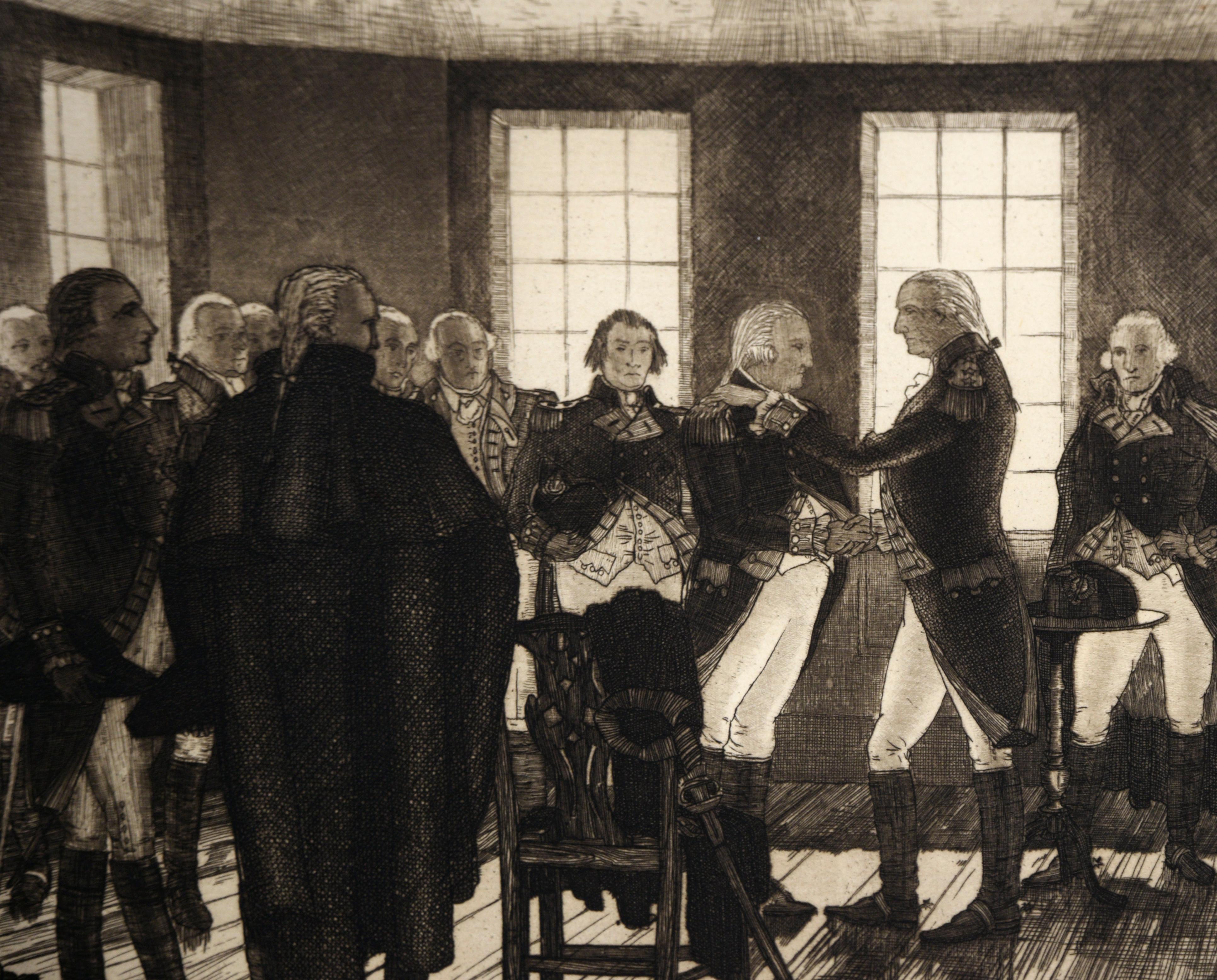 General Washington Saying Farewell to His Officers in Fraunces Tavern, New York - White Interior Print by Samuel Chamberlain