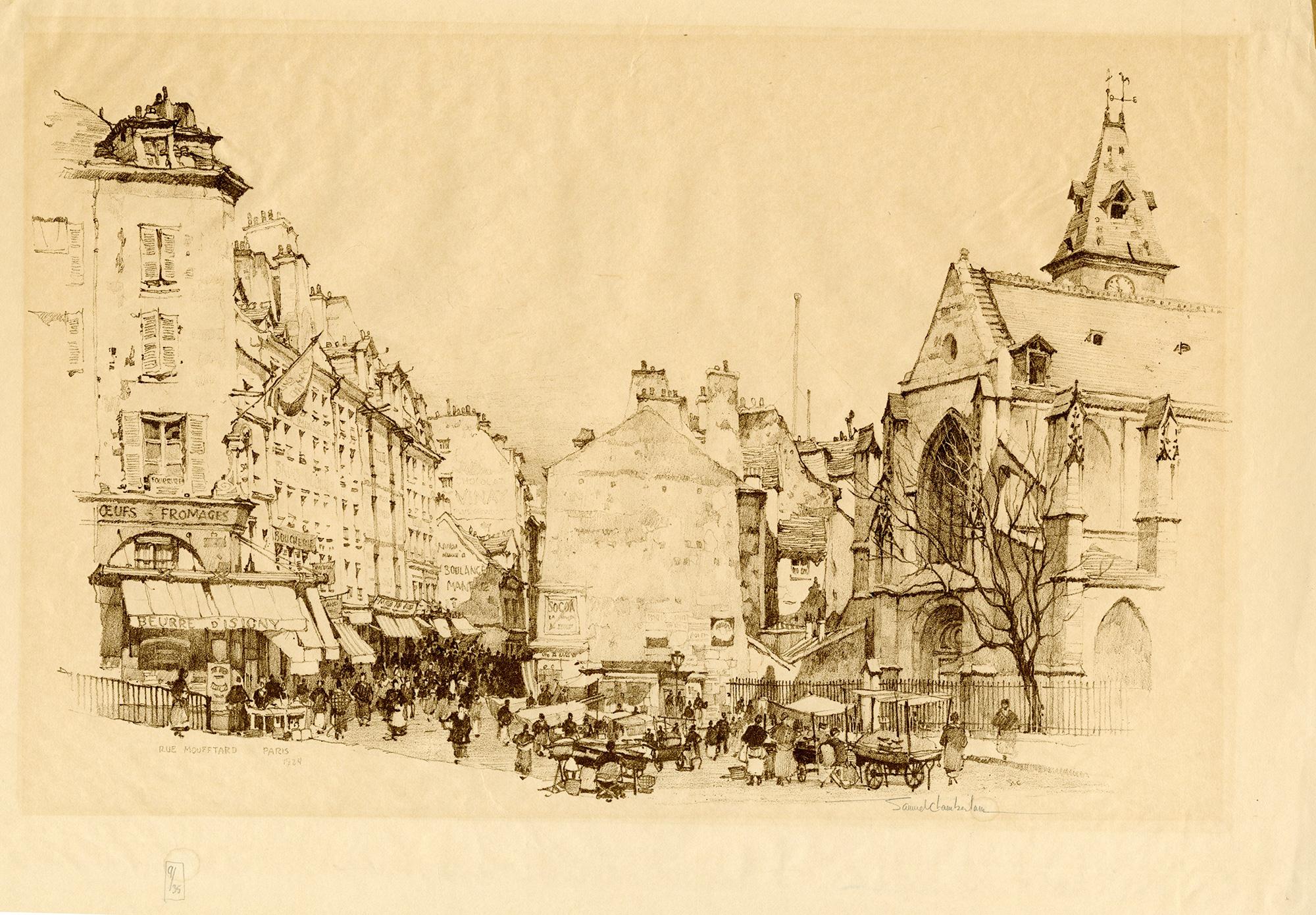 Calle Moufftard, París - Print de Samuel Chamberlain