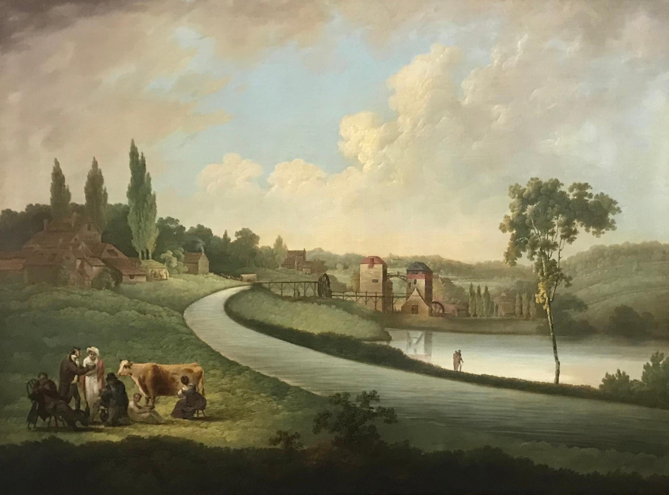 Samuel Colman Landscape Painting – Ein Blick auf Bullpitts:: Bourton und die Hindley-Fabrik