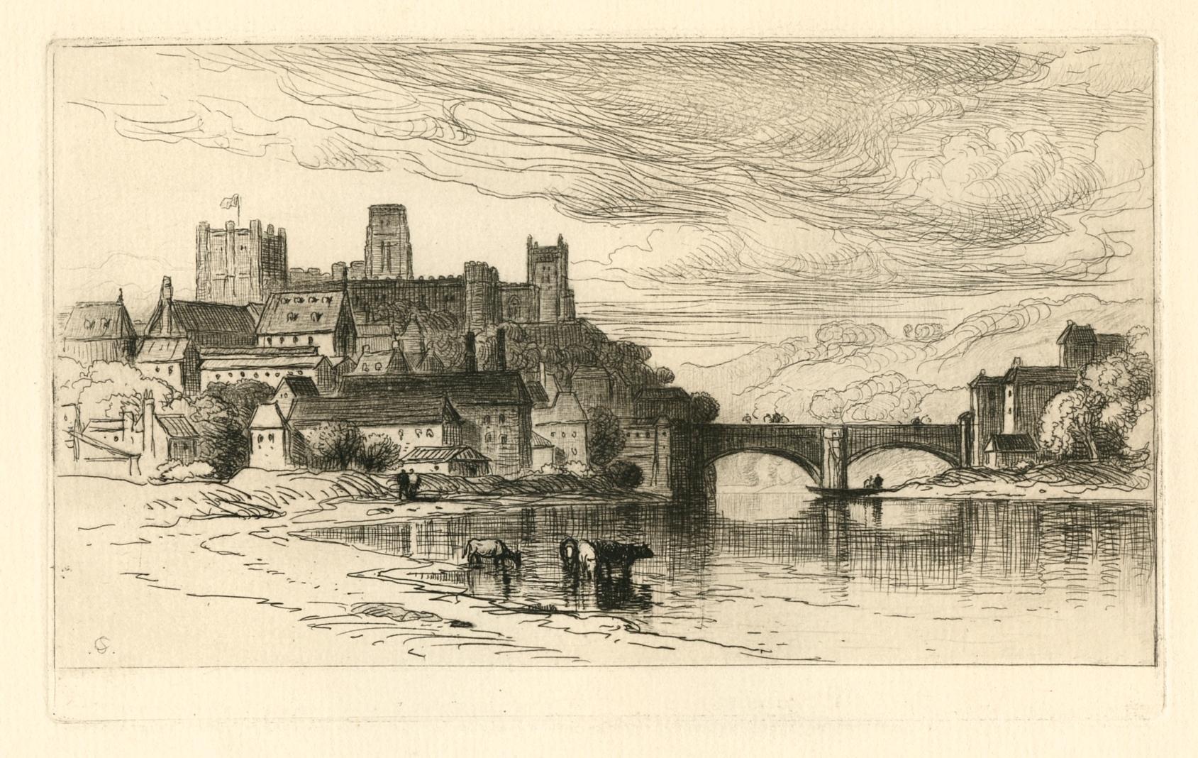 "Durham, England" original etching - Print by Samuel Colman