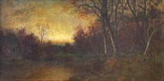 "Brooklyn, New York" Samuel Conkey, Hudson River School Landscape with Sunset