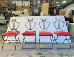 Samuel Copelon Iron Lyre Back Folding Chairs with Brass Swans -Set of 4