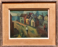 WPA Period "Coastal Village" American Modernist Realism Oil Painting Lev Landau