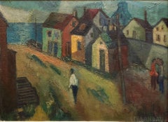 WPA Period "Coastal Village" American Modernist Realism Oil Painting
