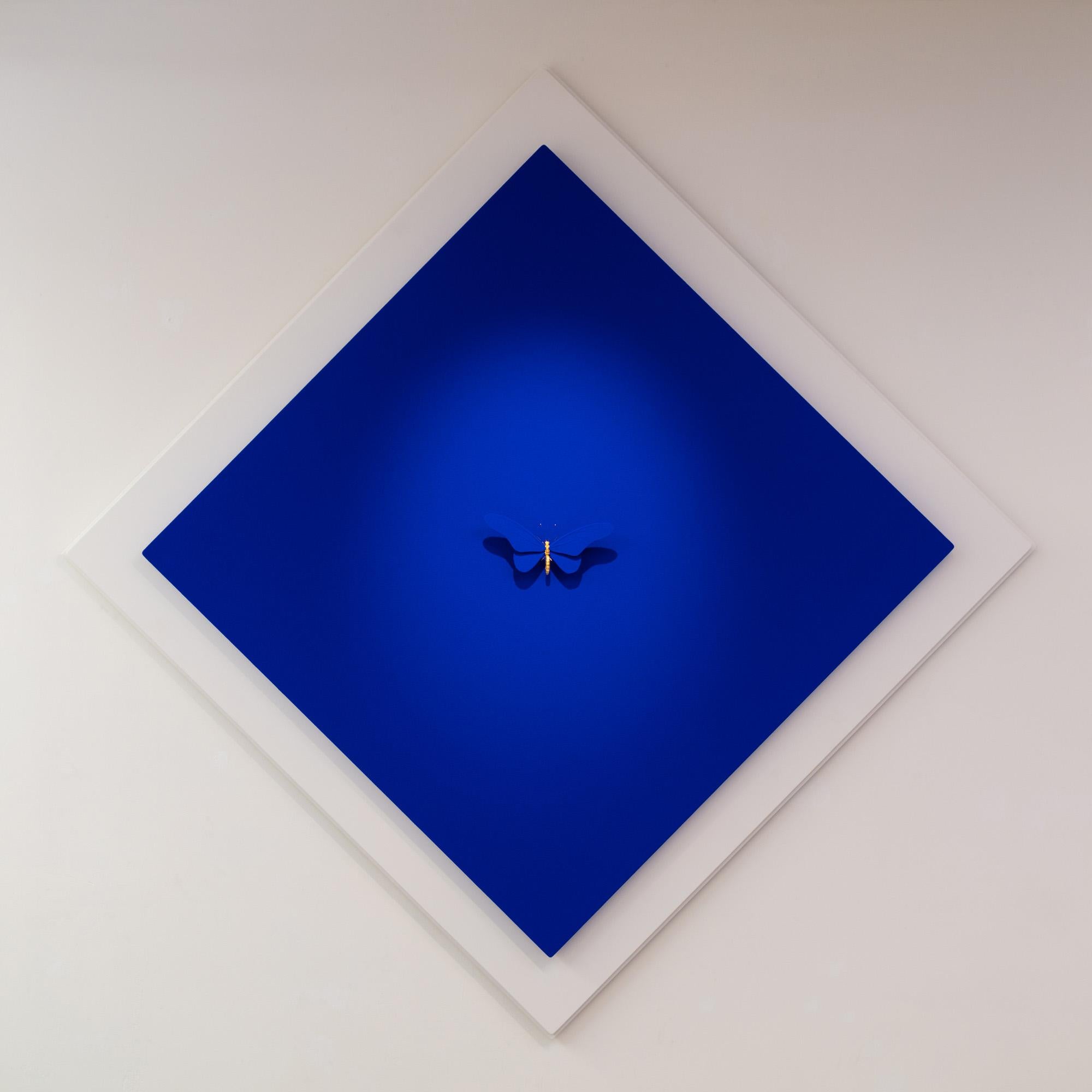 Anatomia Blue I - 21st Century, Contemporary Figurative, Golden Butterflies - Mixed Media Art by Samuel Dejong