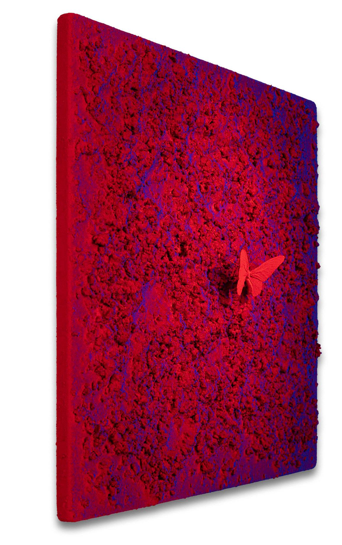 Vanish 01.05 Blue Red R - 21st Century, Contemporary, Figurative, Red Butterfly - Brown Figurative Painting by Samuel Dejong