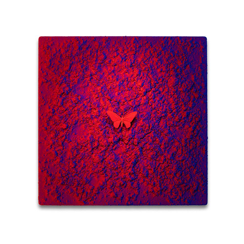 Samuel Dejong Figurative Painting - Vanish 01.05 Blue Red R - 21st Century, Contemporary, Figurative, Red Butterfly