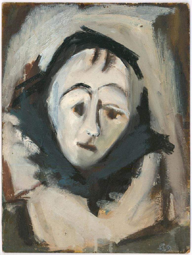 Samuel Dresner (1928-2019) - Óleo del siglo XX, Payaso de cara pálida 1