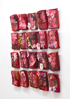 DOUblure rouge - Peintures de la famille de l'artiste sur coussins faits à la main