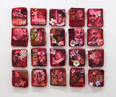 DOUblure rouge - Peintures de la famille de l'artiste sur coussins faits à la main
