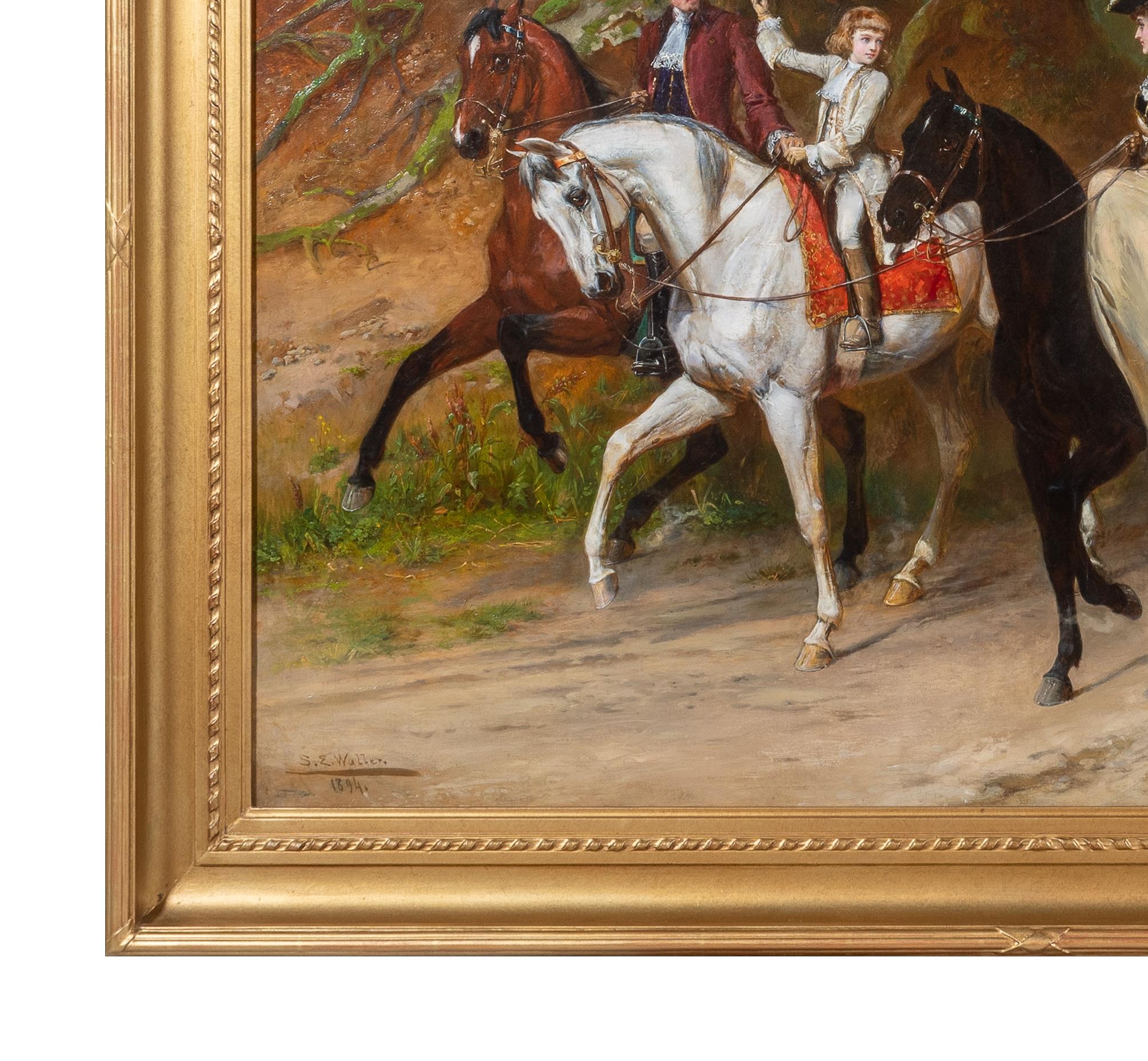 Figuratives Gemälde „A Gallant Salute“ aus dem 19. Jahrhundert mit königlichen, Pferden und Hunden (Impressionismus), Painting, von Samuel Edmond Waller