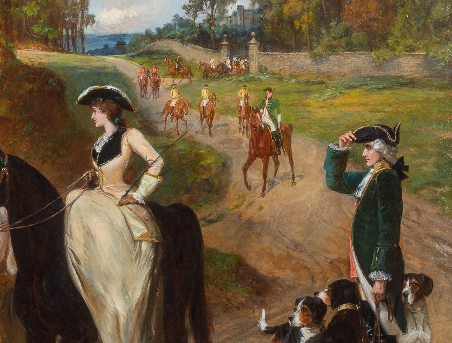Figuratives Gemälde „A Gallant Salute“ aus dem 19. Jahrhundert mit königlichen, Pferden und Hunden (Braun), Figurative Painting, von Samuel Edmond Waller
