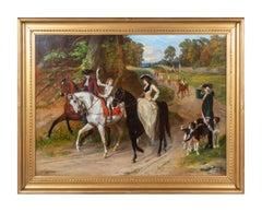 'A Gallant Salute' Figurative 19th Century painting of royalty, horses & hounds