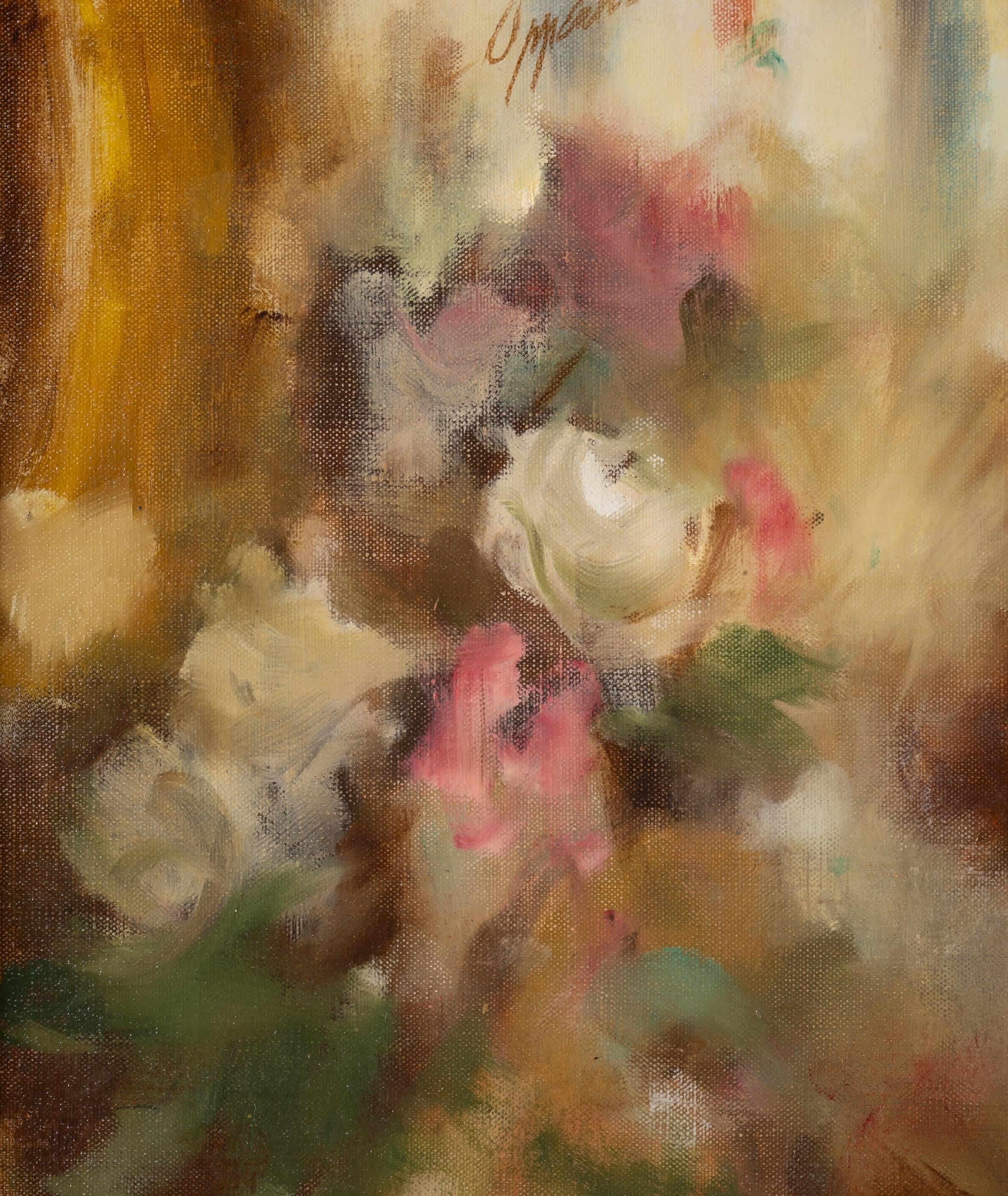 Portrait of a Woman with Flowers - American Impressionist Painting by Samuel Edmund Oppenheim
