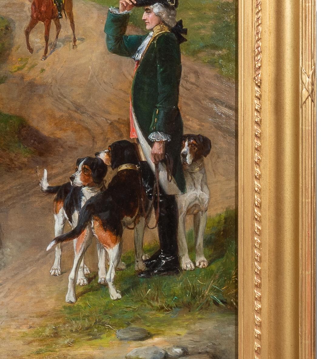 Ein galanter Gruß Impressionistisches figuratives Gemälde mit Reitern, Pferden und Jagdhunden im Angebot 2