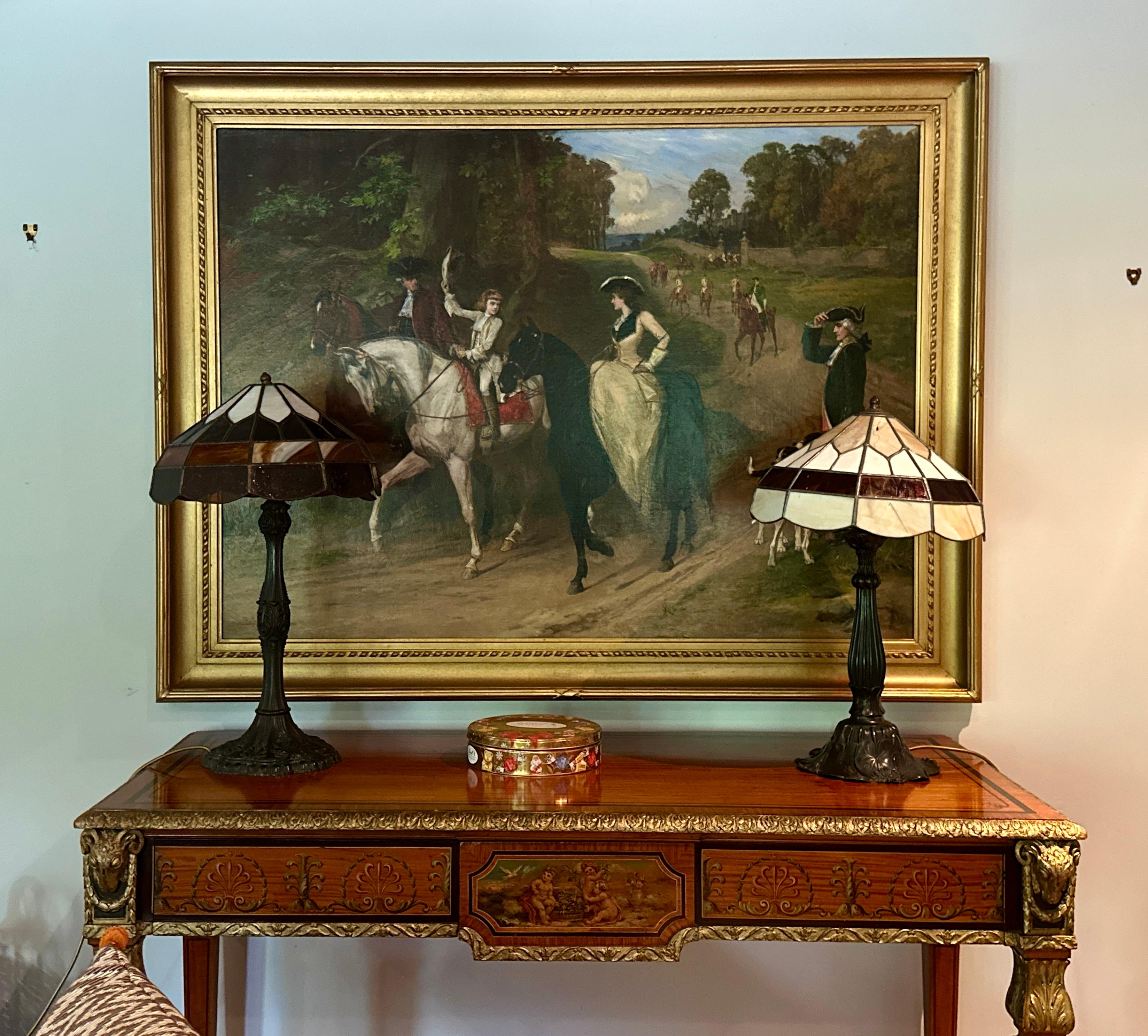 Ein galanter Gruß Impressionistisches figuratives Gemälde mit Reitern, Pferden und Jagdhunden im Angebot 3