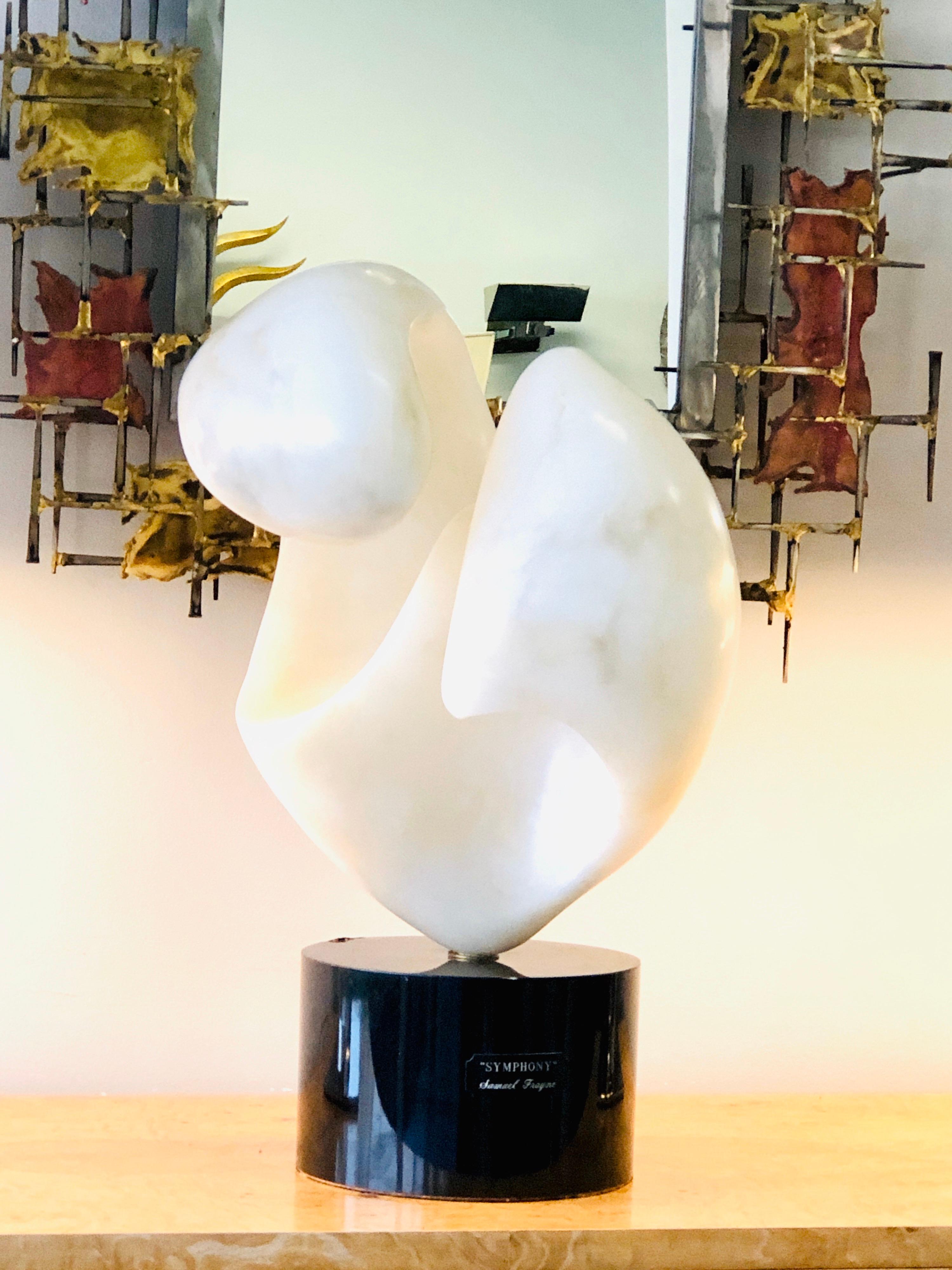 Samuel Fayne Large Midcentury Abstract White Marble Biomorphic Sculpture In Good Condition For Sale In Miami, FL