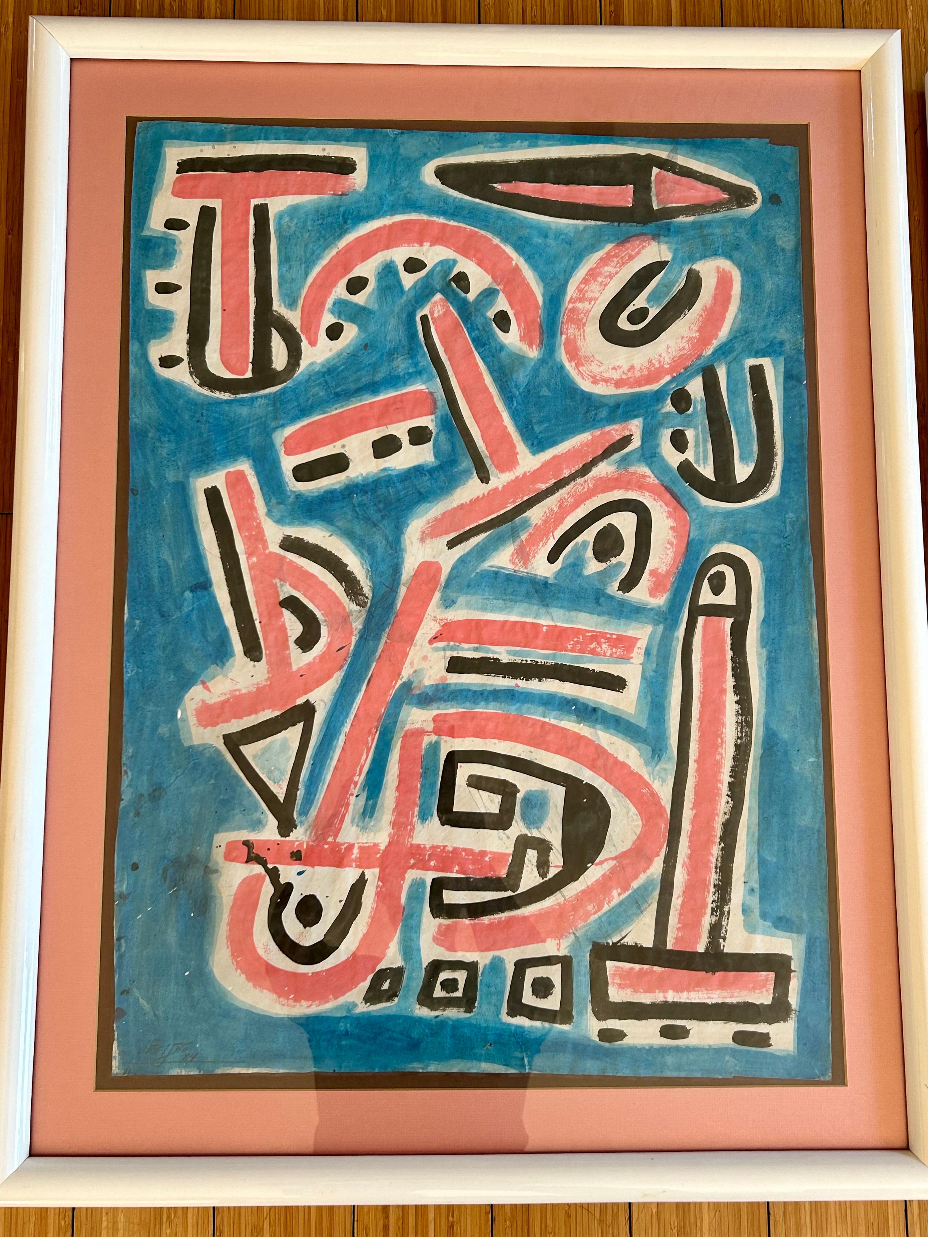Samuel Feijoo Art Brut Abstract Paintings 1980's In Excellent Condition In Los Angeles, CA