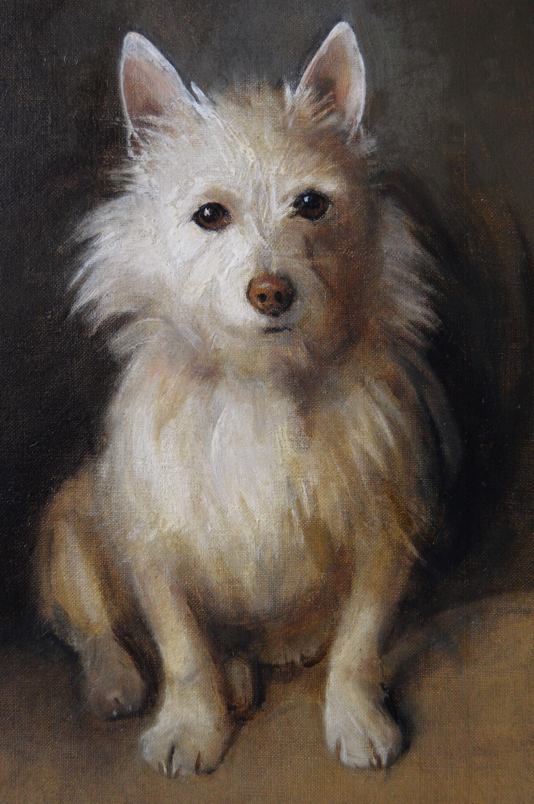 Peinture à l'huile d'animal de genre d'un chien terrier des Highlands de l'Ouest - Victorien Painting par Samuel Fulton