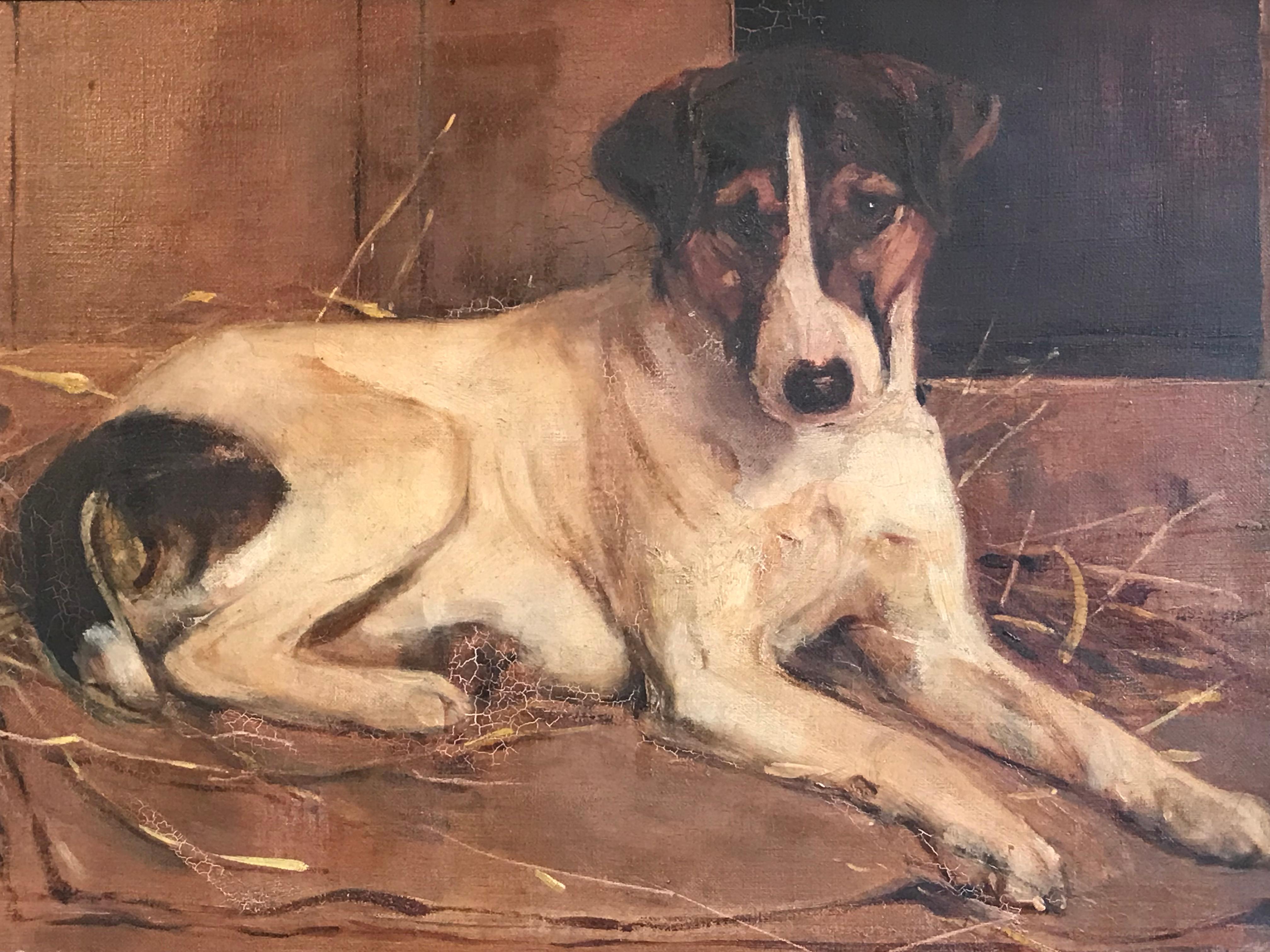 Samuel Fulton Animal Painting - Jack Russell Terrier Dog British Oil Painting on Canvas, Antique signed original