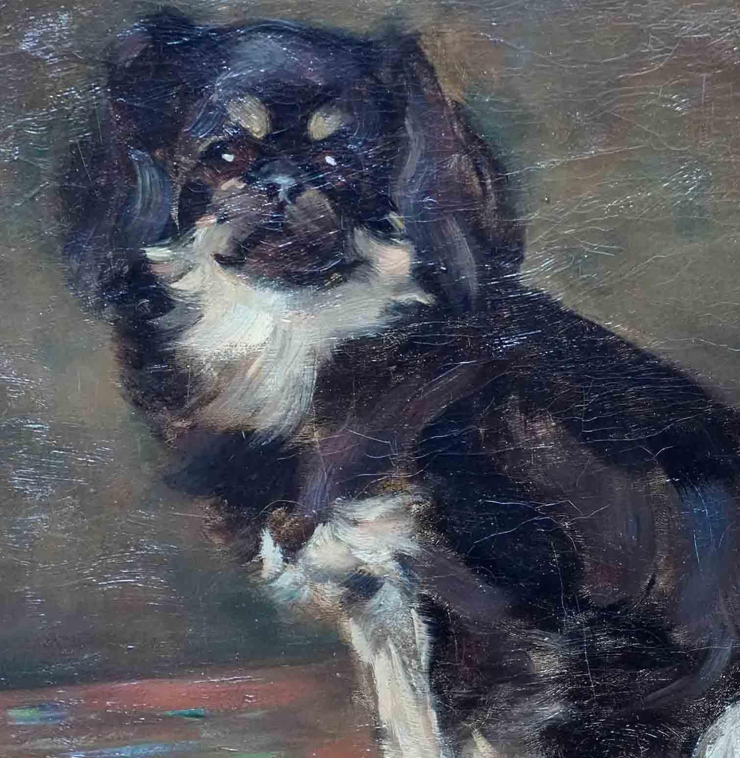 Portrait de Dodo, chien pékinois, portrait à l'huile d'art écossais des années 1920 en vente 1