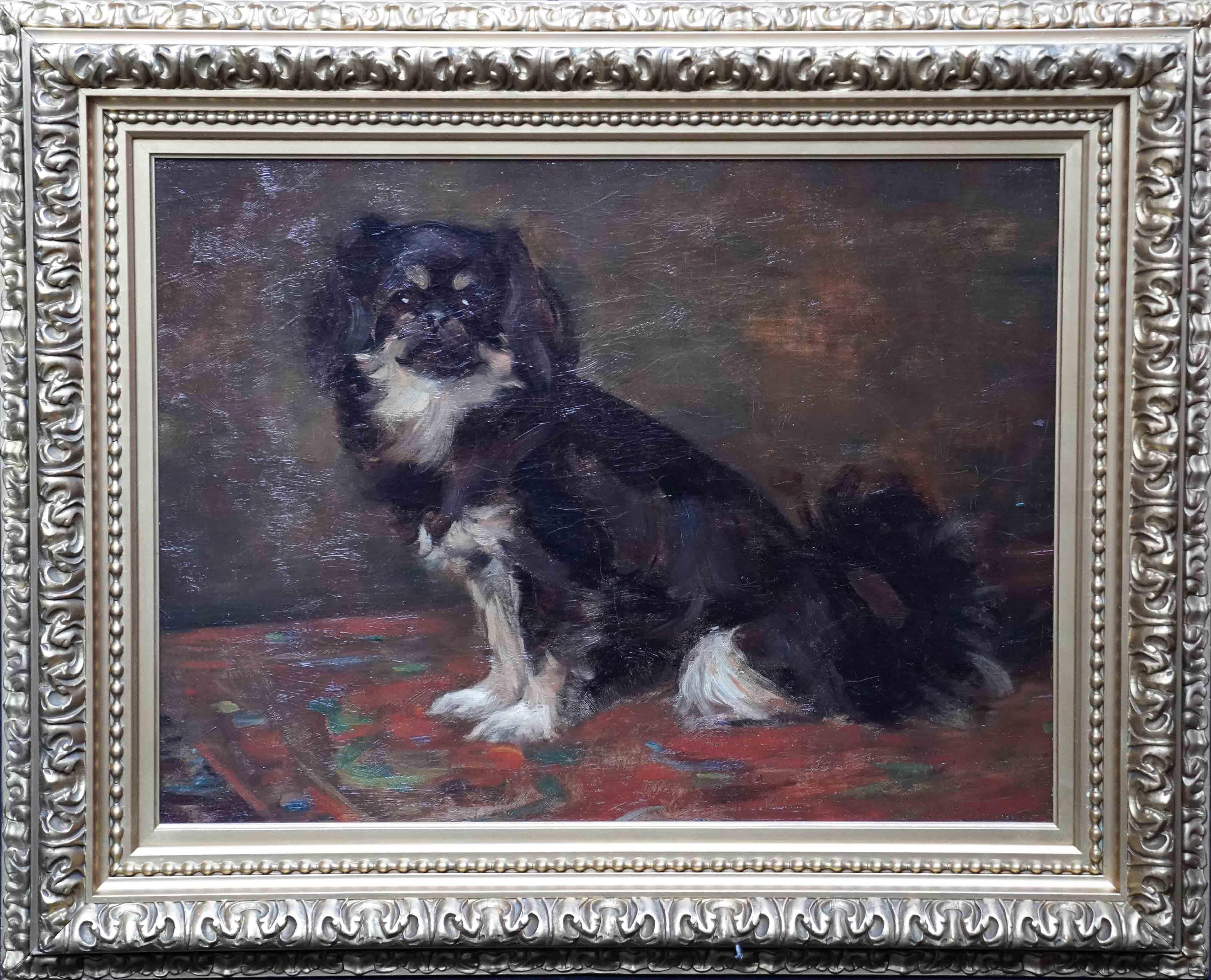 Animal Painting Samuel Fulton - Portrait de Dodo, chien pékinois, portrait à l'huile d'art écossais des années 1920