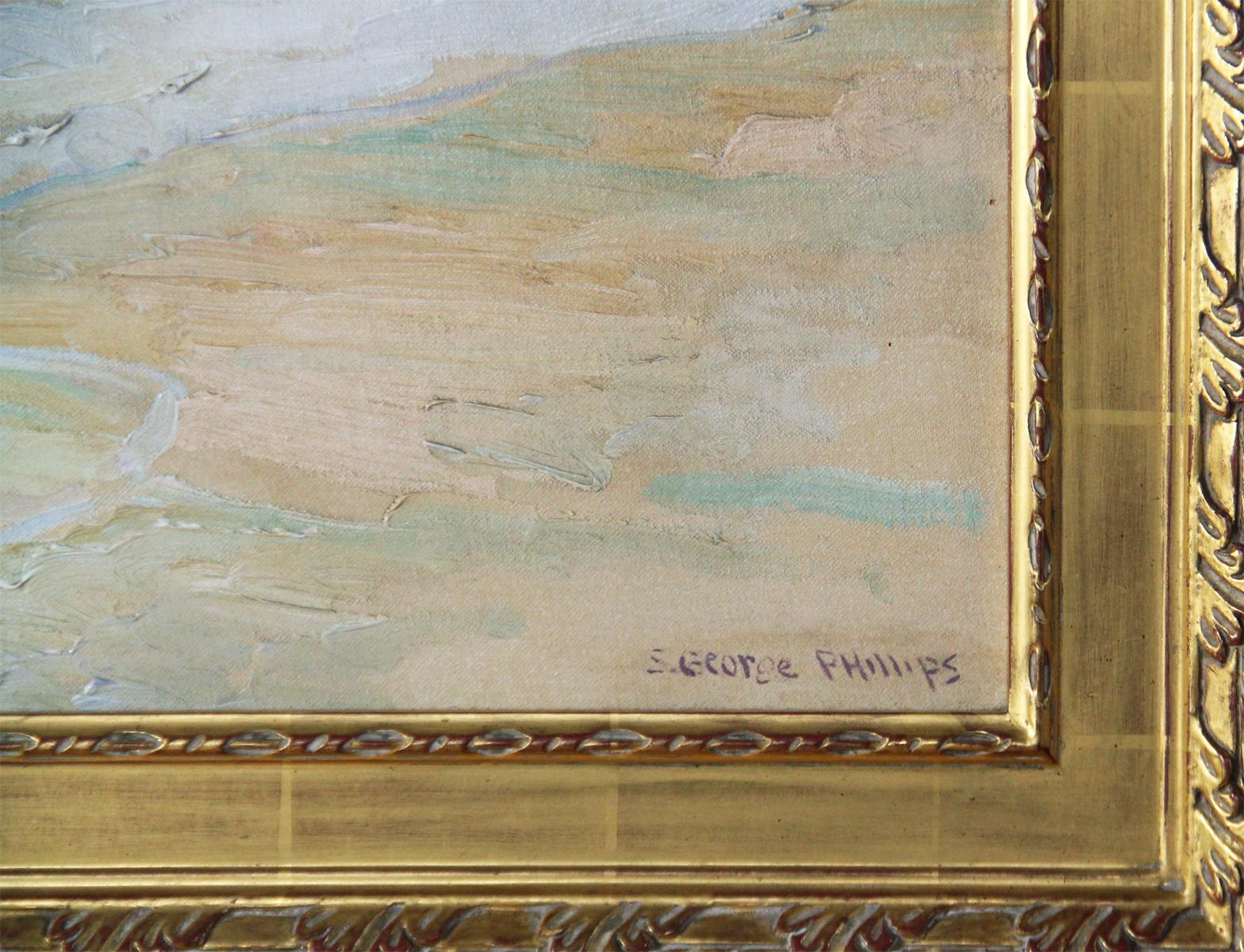 S George Phillips, Research Center Maine, 1930's, Oil on Board (Amerikanischer Impressionismus), Painting, von Samuel George Phillips
