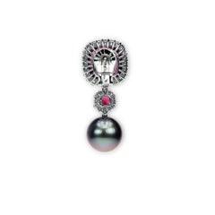 "Samuel Getz" Exceptional Tahitian Pearl, Spinel Garnet & Diamond Plat Earrings