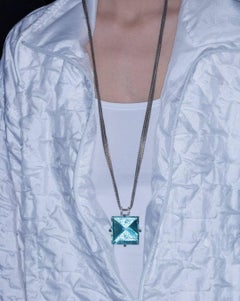 Samuel Getz Extraordinary Mirror Rough Cut Aquamarine Diamond Gold Pendant