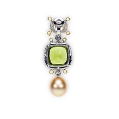 Samuel Getz Peridot, Sappihre Golden South Sea Pearl Dia Gold Platinum Earrings