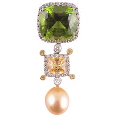 Samuel Getz Platinum Yellow Gold Peridot South Sea Pearl Diamond Necklace