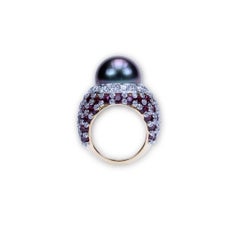 Samuel Getz Tahitian Pearl Purple Garnet Diamond Two Color Gold Ring