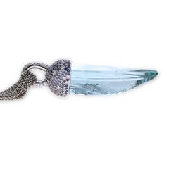 Samuel Getz Unusual Natural Rough Cut Aquamarine Diamond  Blue Sapphire Pendant