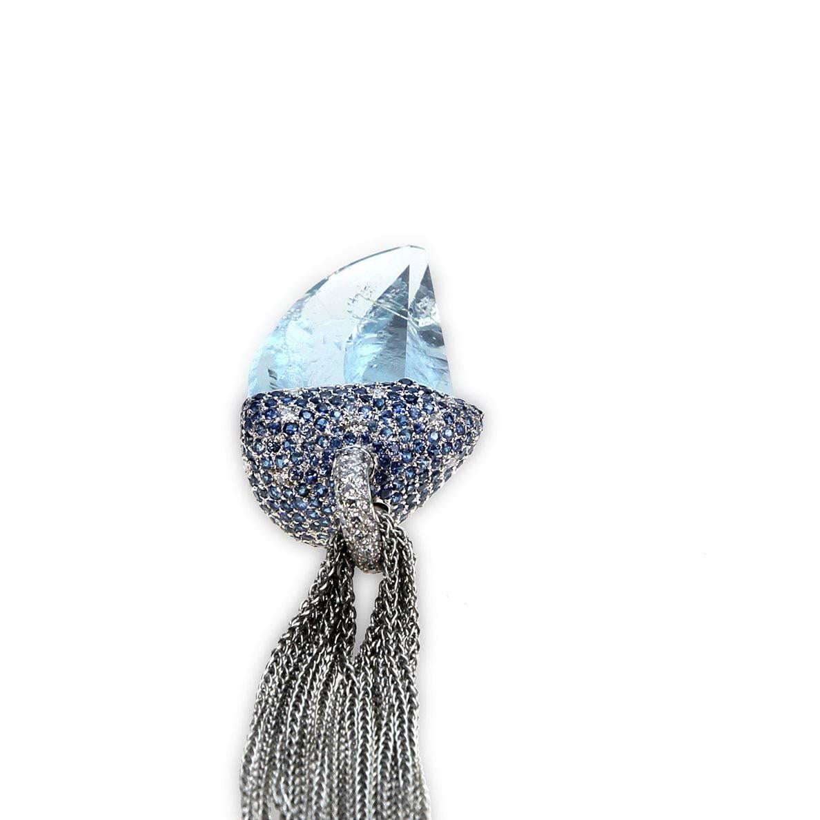 Samuel Getz Unusual Natural Rough Cut Aquamarine Diamond  Blue Sapphire Pendant In New Condition For Sale In Miami Beach, FL
