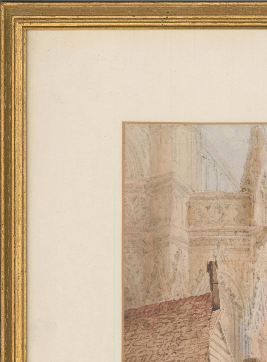 Samuel Gillespie Prout (1822-1911) - Aquarelle encadrée, Journée du Marché à Anvers 2