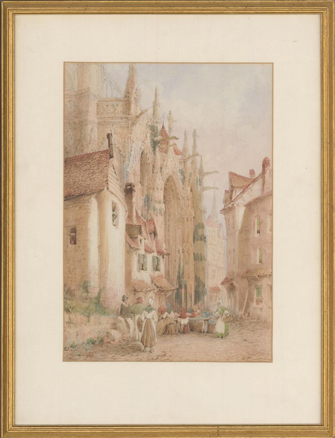 Samuel Gillespie Prout (1822-1911) - Aquarelle encadrée, Journée du Marché à Anvers 7