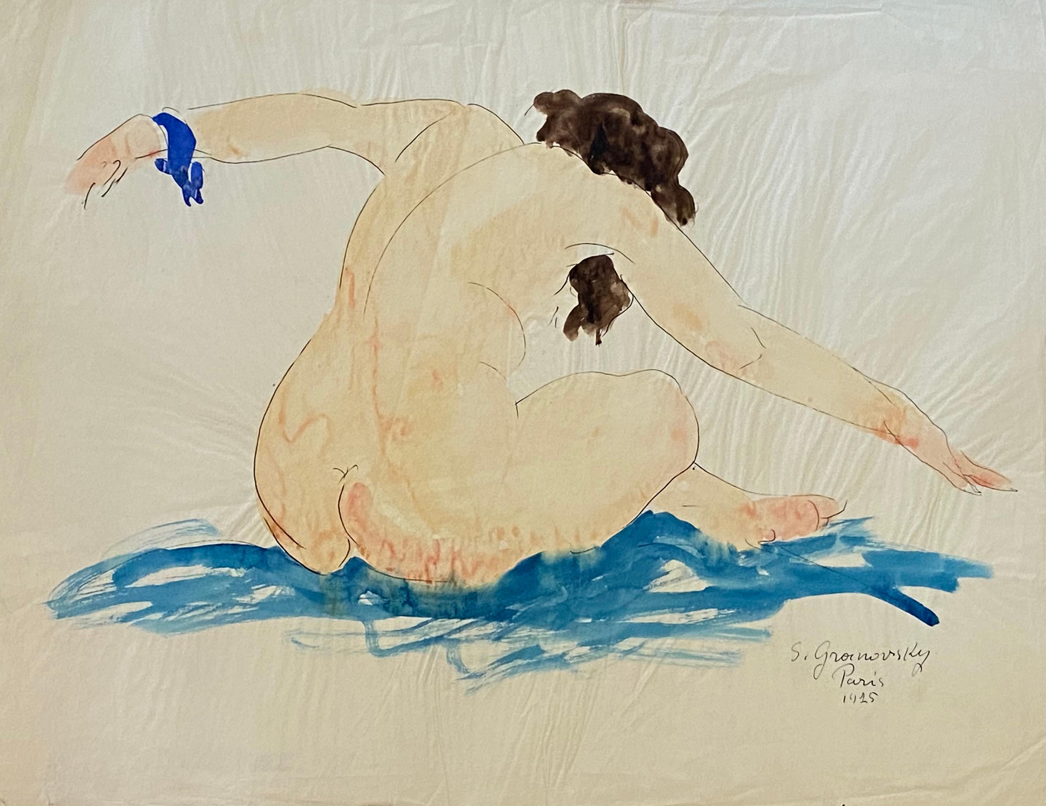 “Female Nude” - Mixed Media Art by Samuel Granovsky