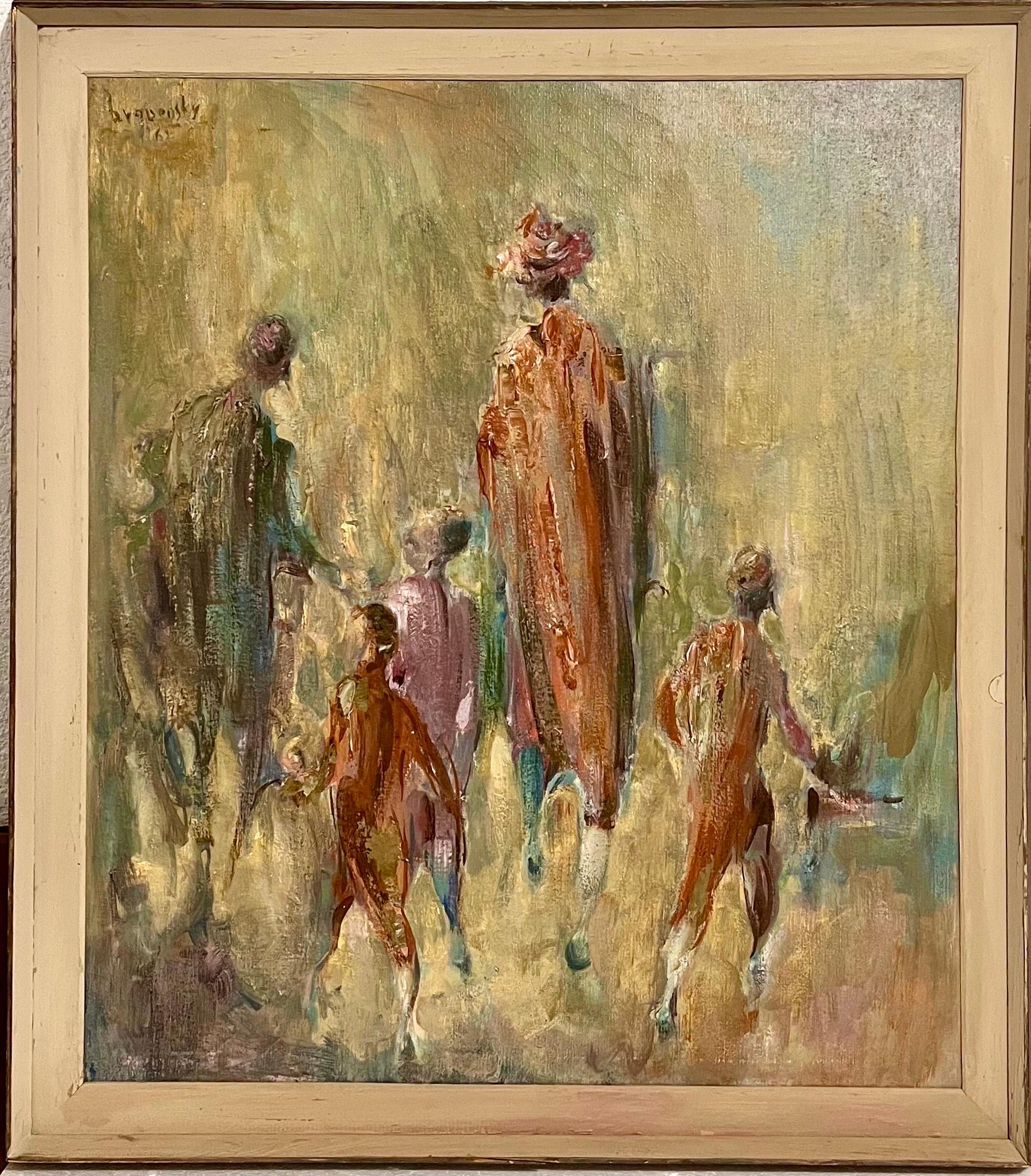 Grande peinture à l'huile judaïque Samuel Grodensky, Rabbin hasidic, enfants à Jérusalem en vente 9