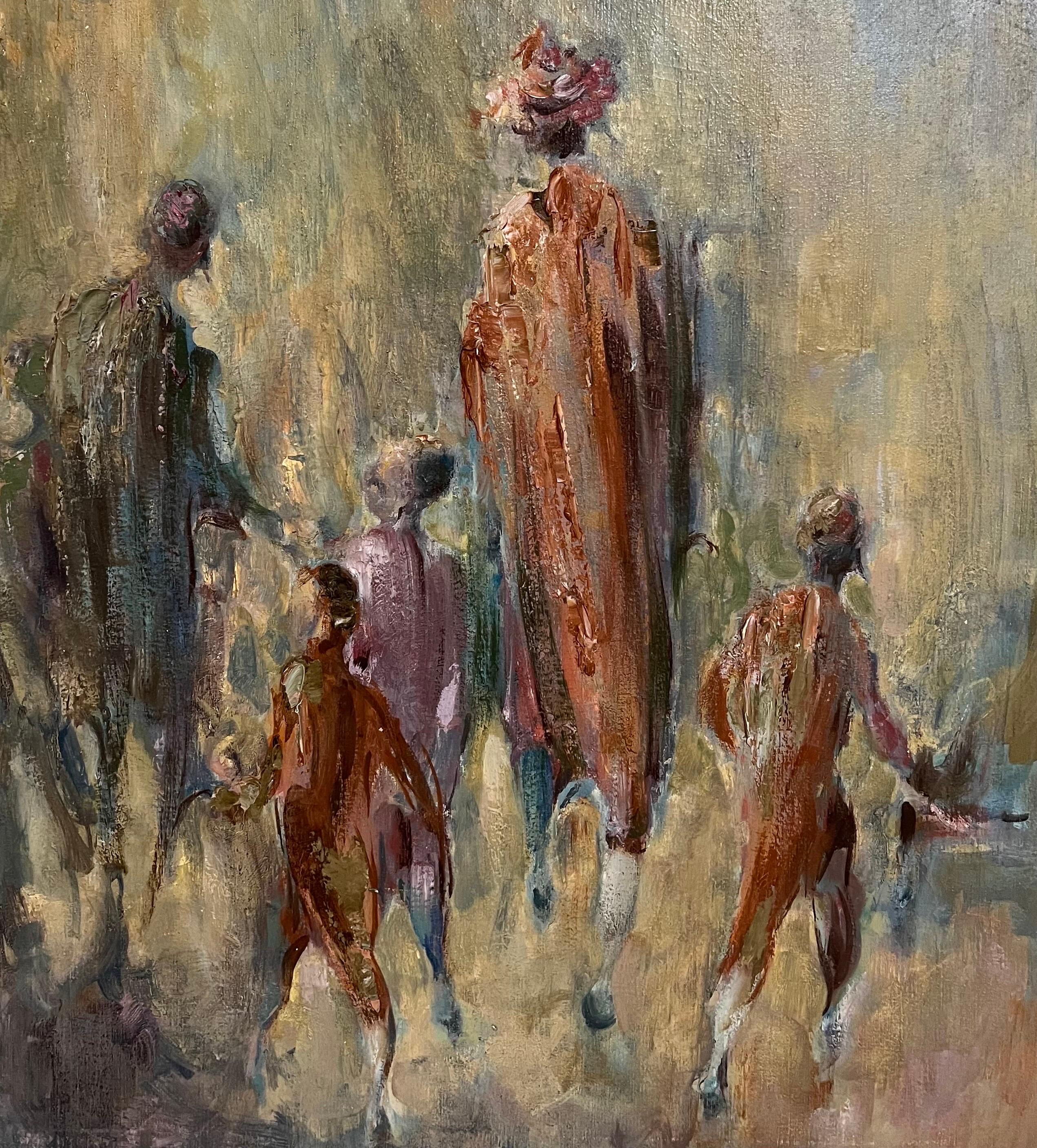 Large Judaica Oil Painting Samuel Grodensky Hasidic Rabbi, Children in Jerusalem For Sale 4