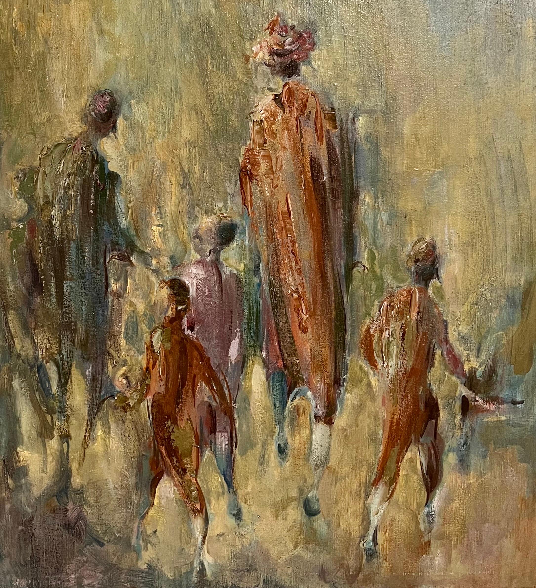 Grande peinture à l'huile judaïque Samuel Grodensky, Rabbin hasidic, enfants à Jérusalem en vente 7