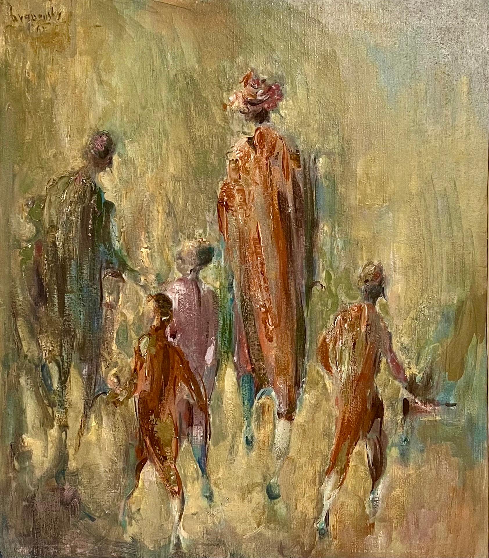 Large Judaica Oil Painting Samuel Grodensky Hasidic Rabbi, Children in Jerusalem For Sale 7