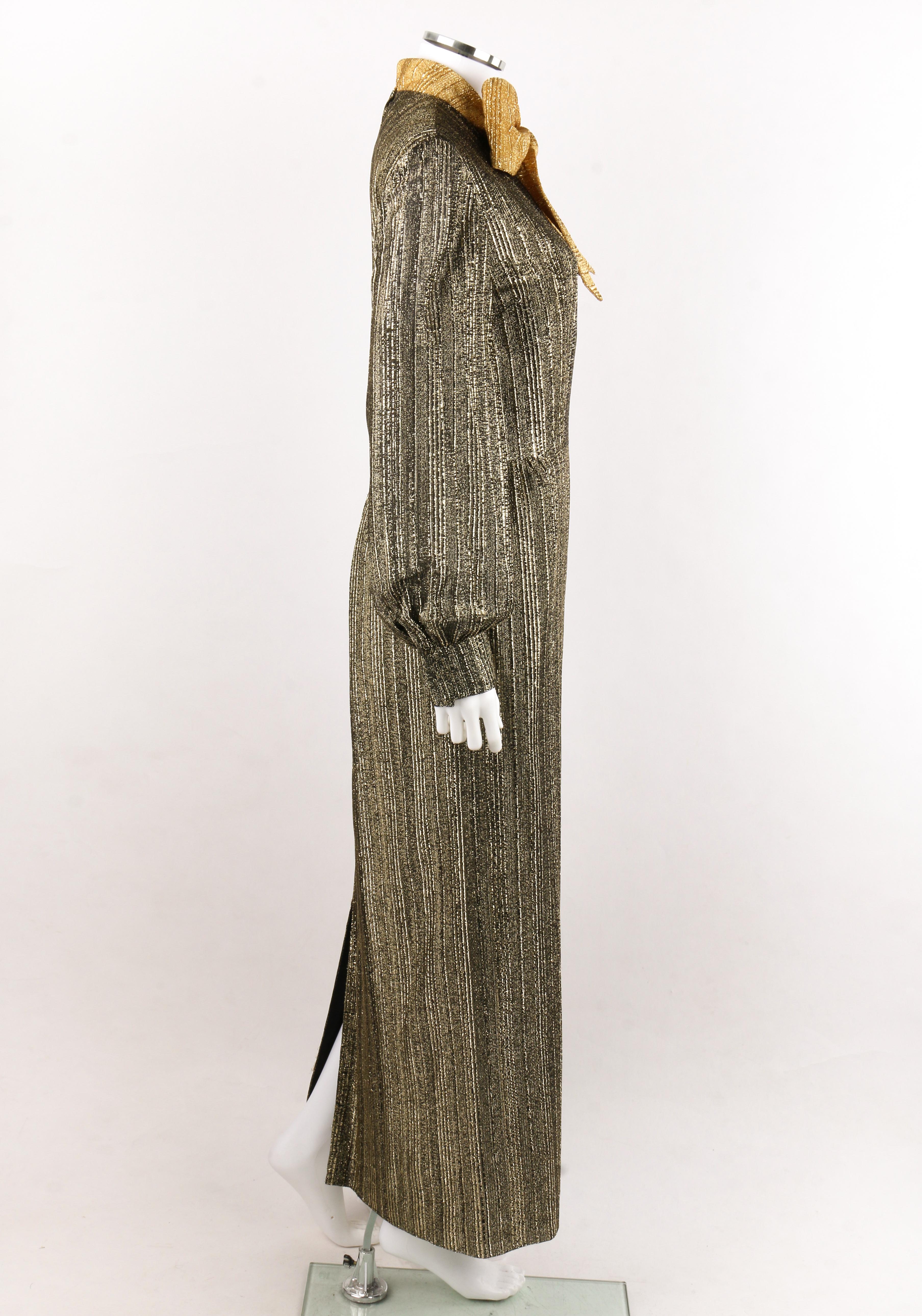 Brown SAMUEL GROSSMAN c.1960's Black & Metallic Gold Bow Collar Maxi Sheath Dress Gown